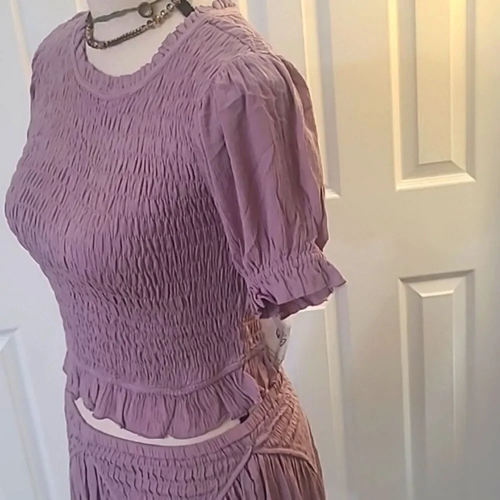Lavendar Matching Set  Smocked Top Skirt Feminine Frilly Boho Outfit